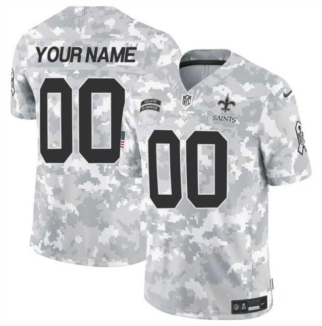 Mens New Orleans Saints Active Player Custom 2024 F.U.S.E Arctic Camo Salute To Service Limited Stitched Football Jersey